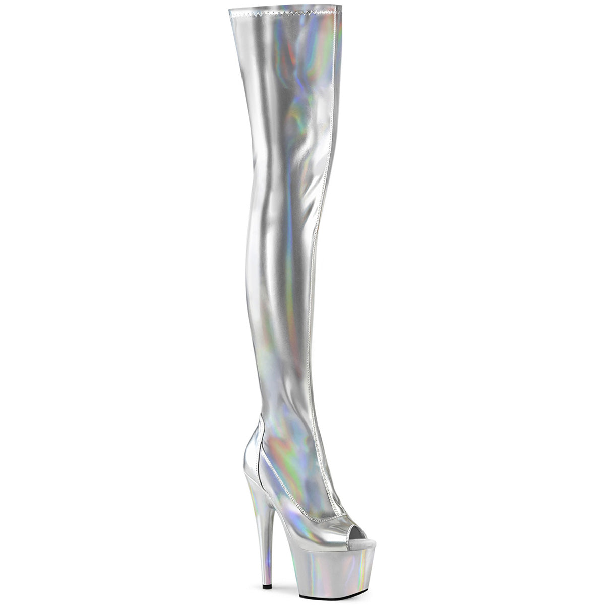 7" Heel, 2 3/4" Pf Peep Toe Thigh High Boot, Side Zip Pleaser Pleaser ADORE/3011HWR
