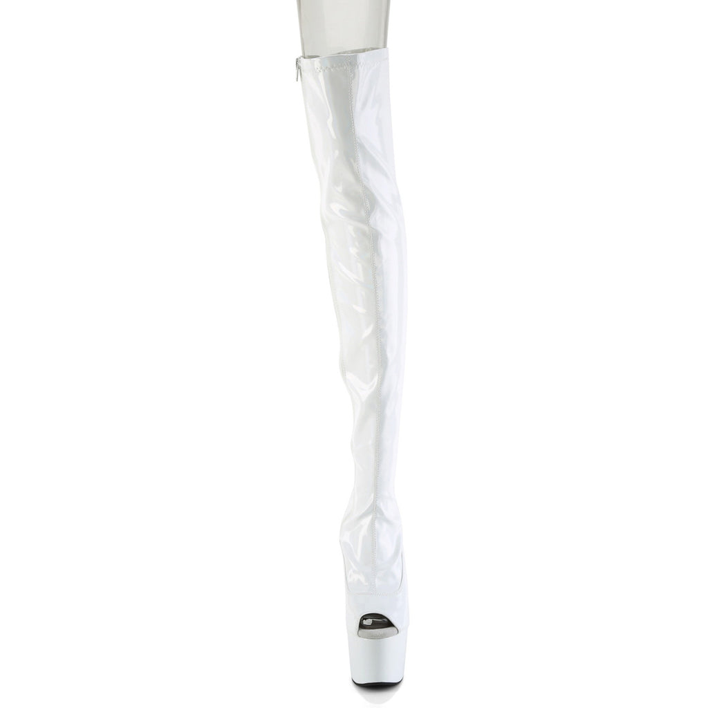 7" Heel, 2 3/4" Pf Peep Toe Thigh High Boot, Side Zip Pleaser Pleaser ADORE/3011HWR