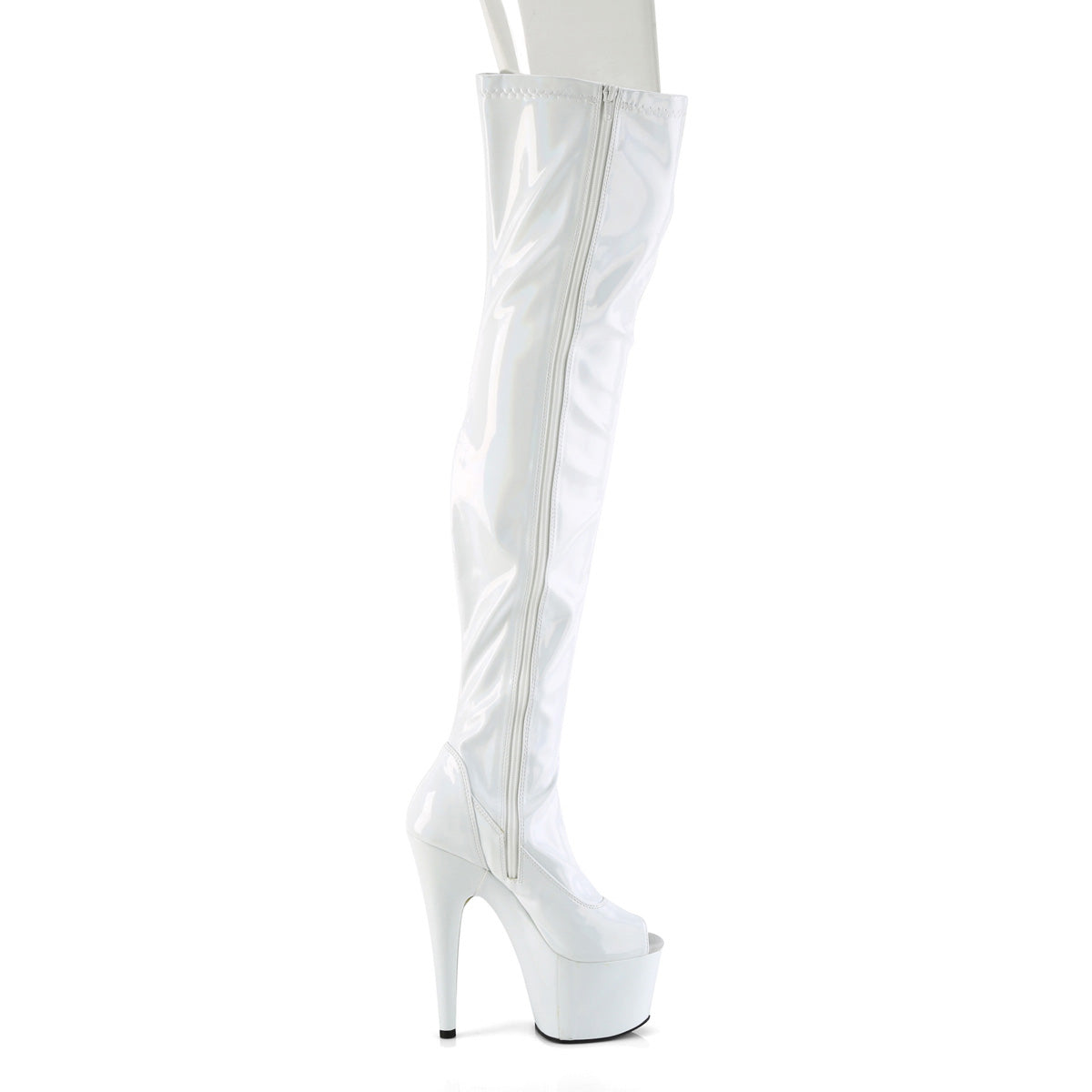 7" Heel, 2 3/4" Pf Peep Toe Thigh High Boot, Side Zip Pleaser Pleaser ADORE/3011HWR