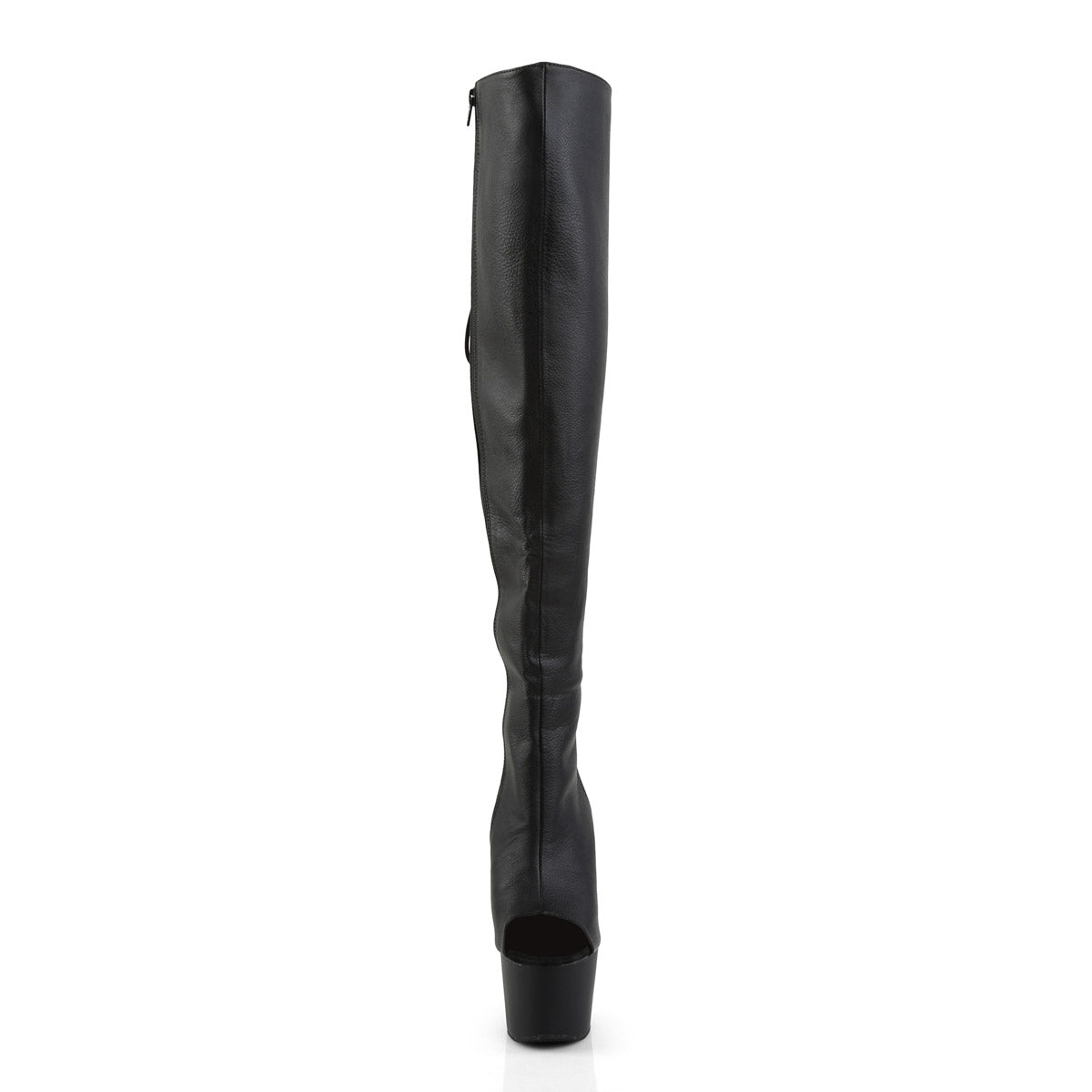 7" Heel, 2 3/4" PF Open Toe/Heel Thigh Boot, Side Zip Blk Faux Leather/Blk Matte Secondary image