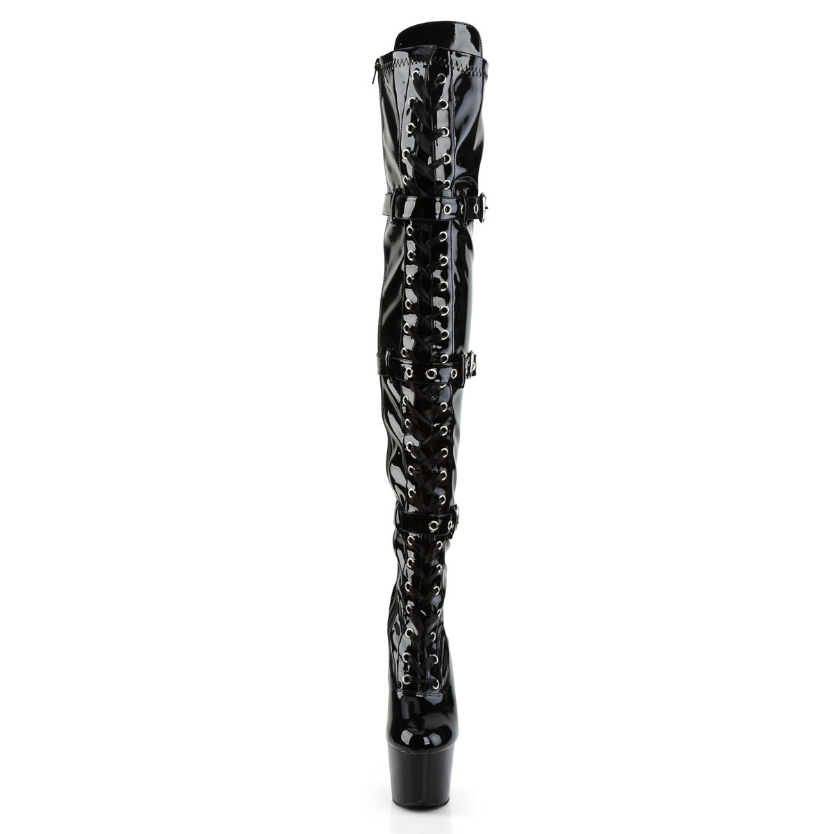 7" Heel, 2 3/4" Pf Laceup Triple-Buckle Thigh Boot, Side Zip Pleaser Pleaser ADORE/3028