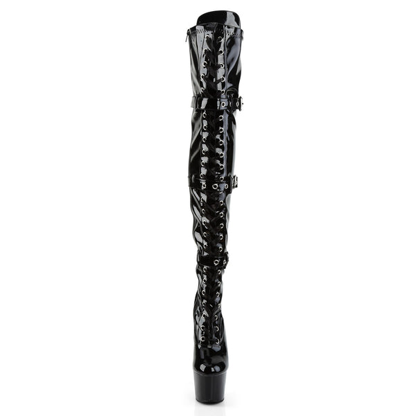 7" Heel, 2 3/4" Pf Laceup Triple-Buckle Thigh Boot, Side Zip Pleaser Pleaser ADORE/3028