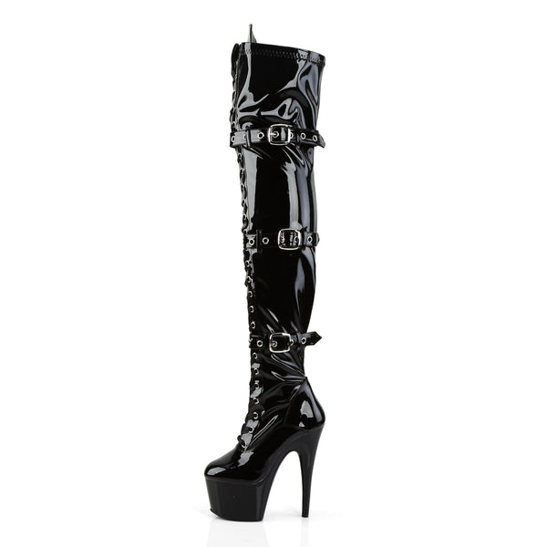 7" Heel, 2 3/4" Pf Laceup Triple-Buckle Thigh Boot, Side Zip Pleaser Pleaser ADORE/3028