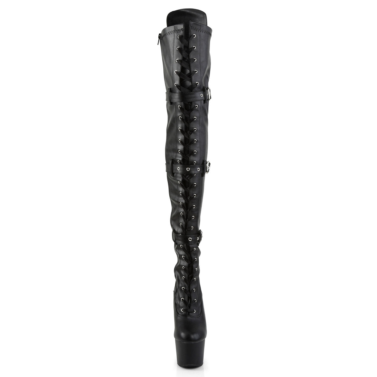 Pleaser Adore-3028 7" Heel 2 3/4" Platform Lace-Up Triple-Buckle Thigh High Boots Secondary image