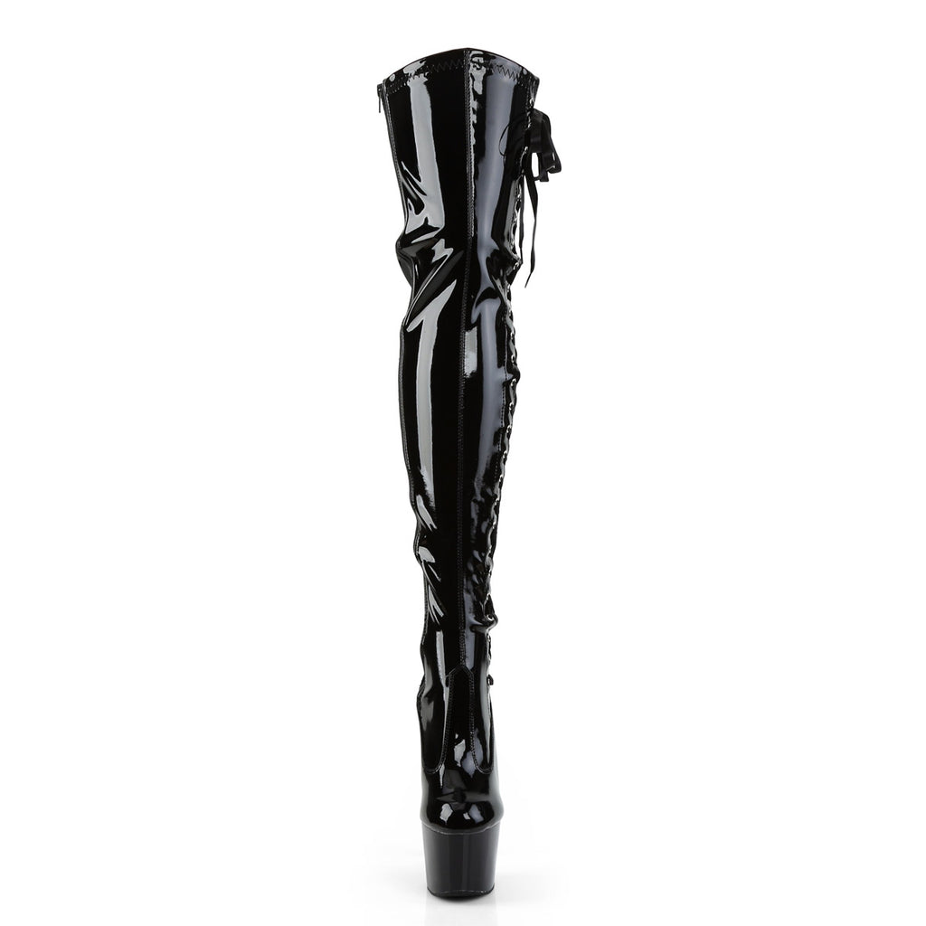 7" Heel, 2 3/4" Pf Thigh Boot W/Side Ribbon Lace, Side Zip Pleaser Pleaser ADORE/3050