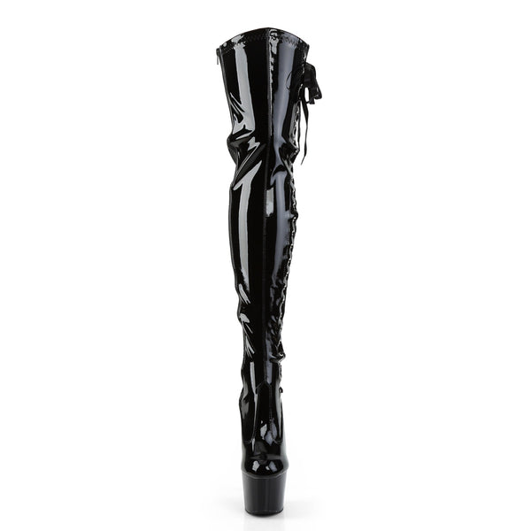 7" Heel, 2 3/4" Pf Thigh Boot W/Side Ribbon Lace, Side Zip Pleaser Pleaser ADORE/3050