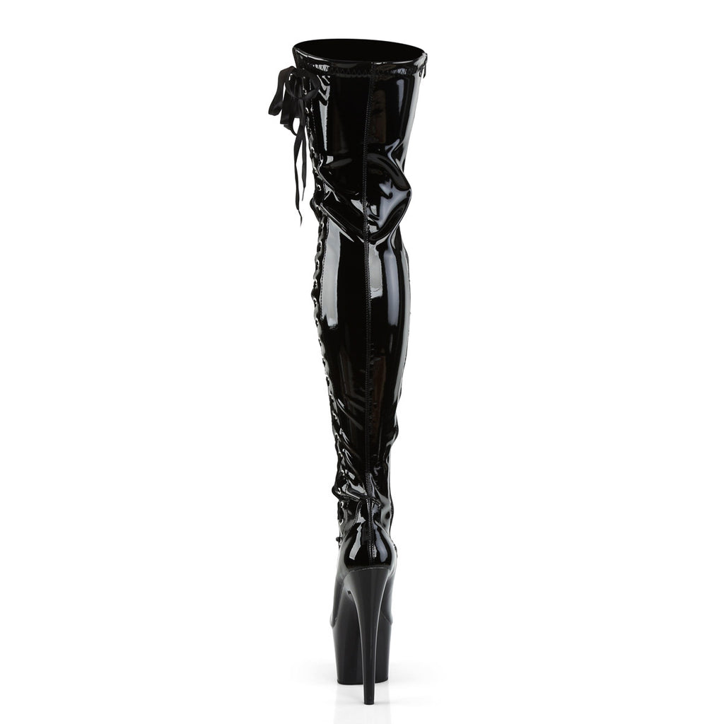 7" Heel, 2 3/4" Pf Thigh Boot W/Side Ribbon Lace, Side Zip Pleaser Pleaser ADORE/3050
