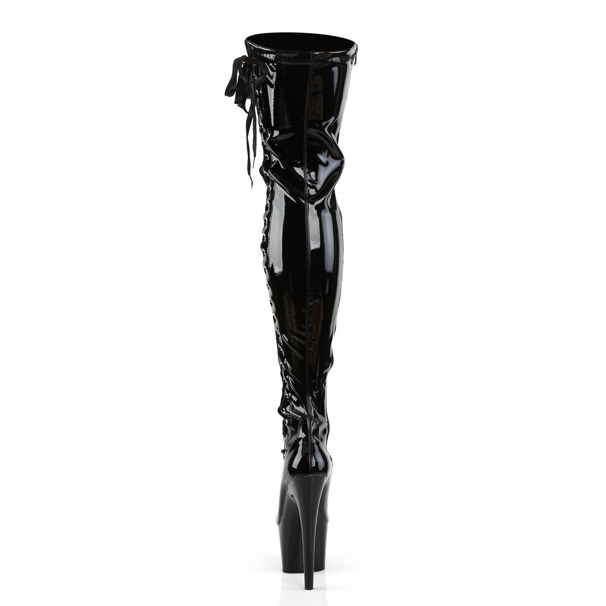 7" Heel, 2 3/4" Pf Thigh Boot W/Side Ribbon Lace, Side Zip Pleaser Pleaser ADORE/3050