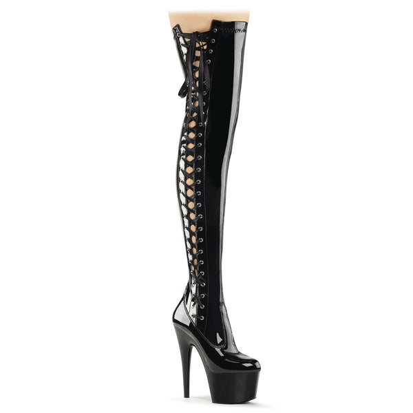 7" Heel, 2 3/4" Pf Thigh Boot W/Side Ribbon Lace, Side Zip Pleaser Pleaser ADORE/3050