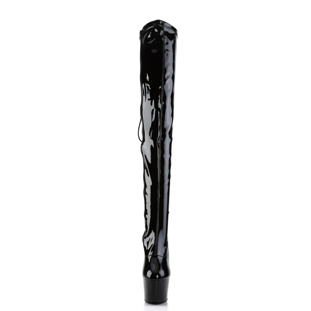 7" Heel, 2 3/4" Pf Rear Lace-Up Stretch Thigh Boot, Side Zip Pleaser Pleaser ADORE/3063