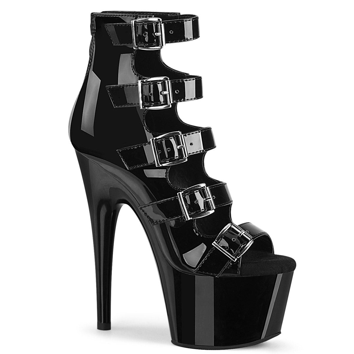 7" Heel, 2" PF Buckle-Up Strappy Ankle Bootie, Back Zip Pleaser Pleaser ADORE/700/33 Main image