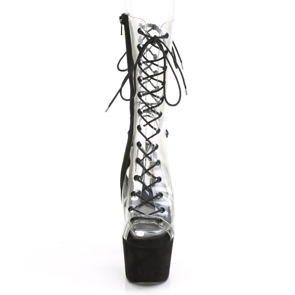 7" Heel, 2 3/4" Pf Lace-up Mid Calf Boot, Side Zip Pleaser Pleaser ADO700/60FS/C/BFS