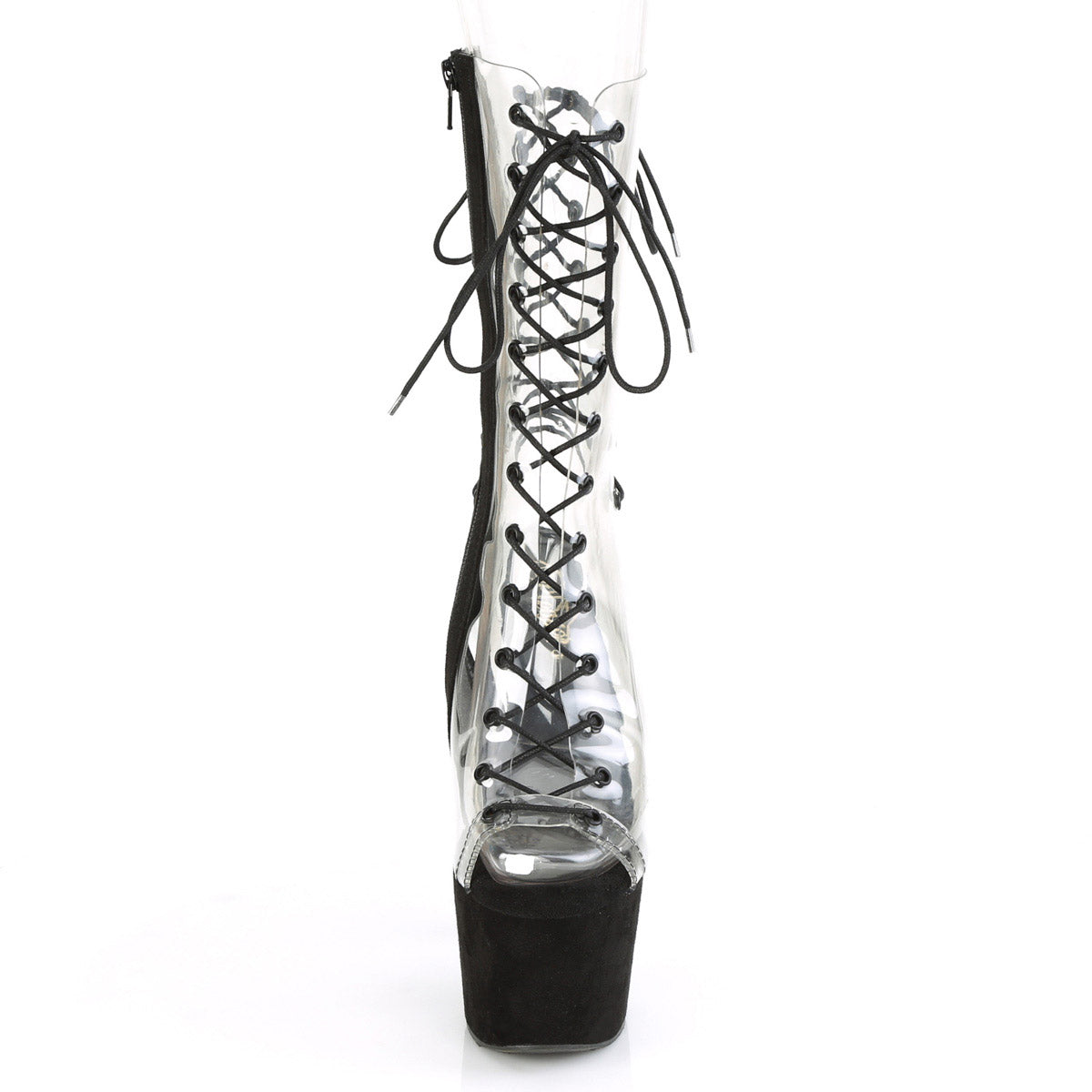 7" Heel, 2 3/4" Pf Lace-up Mid Calf Boot, Side Zip Pleaser Pleaser ADO700/60FS/C/BFS