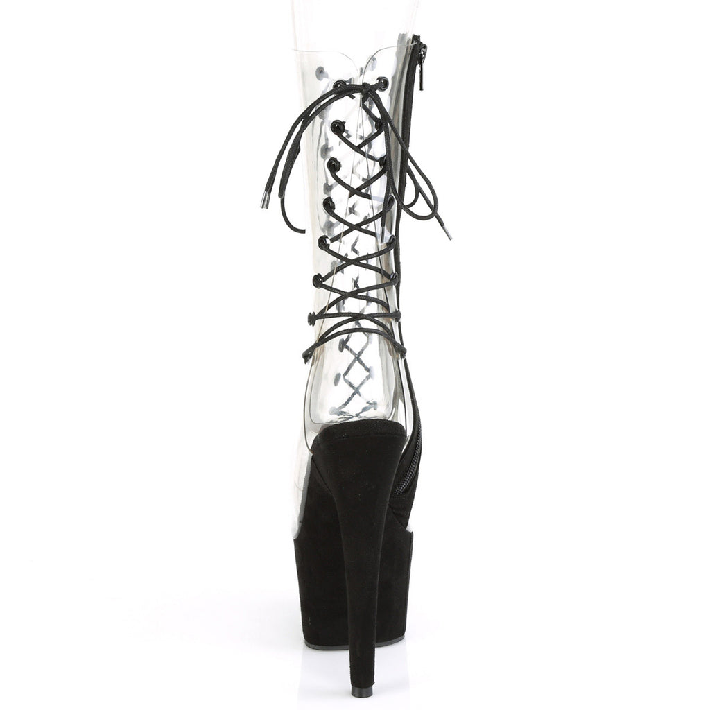 7" Heel, 2 3/4" Pf Lace-up Mid Calf Boot, Side Zip Pleaser Pleaser ADO700/60FS/C/BFS