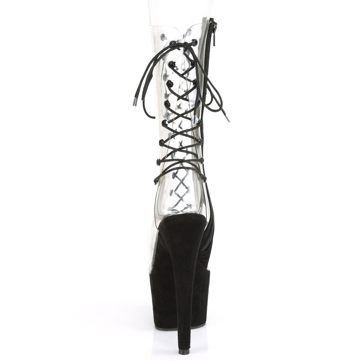 7" Heel, 2 3/4" Pf Lace-up Mid Calf Boot, Side Zip Pleaser Pleaser ADO700/60FS/C/BFS