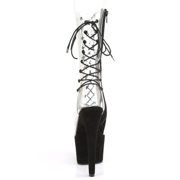 7" Heel, 2 3/4" Pf Lace-up Mid Calf Boot, Side Zip Pleaser Pleaser ADO700/60FS/C/BFS