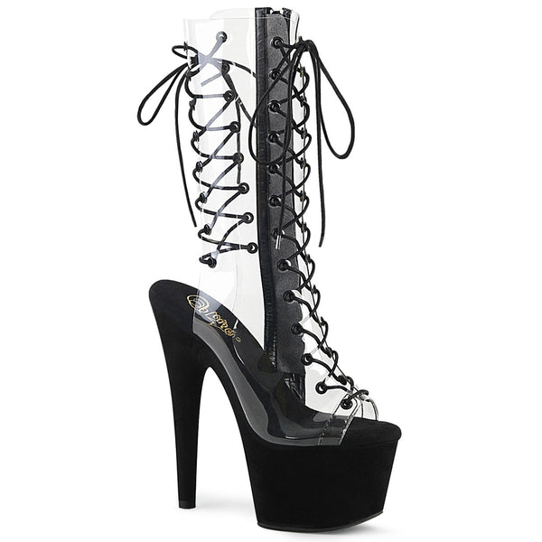 7" Heel, 2 3/4" Pf Lace-up Mid Calf Boot, Side Zip Pleaser Pleaser ADO700/60FS/C/BFS