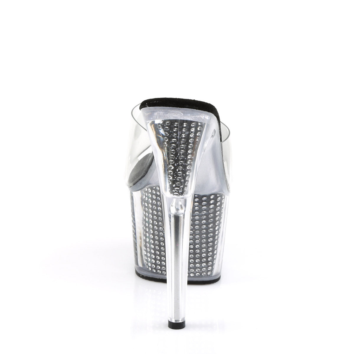 7" Heel, 2 3/4" PF Slide W/Simulated RS Filled BTM Clr/Blk SRS Pleaser Pleaser ADORE/701SRS