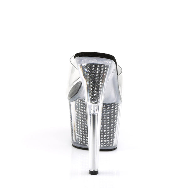 7" Heel, 2 3/4" PF Slide W/Simulated RS Filled BTM Clr/Blk SRS Pleaser Pleaser ADORE/701SRS