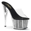 7" Heel, 2 3/4" PF Slide W/Simulated RS Filled BTM Clr/Blk SRS Pleaser Pleaser ADORE/701SRS