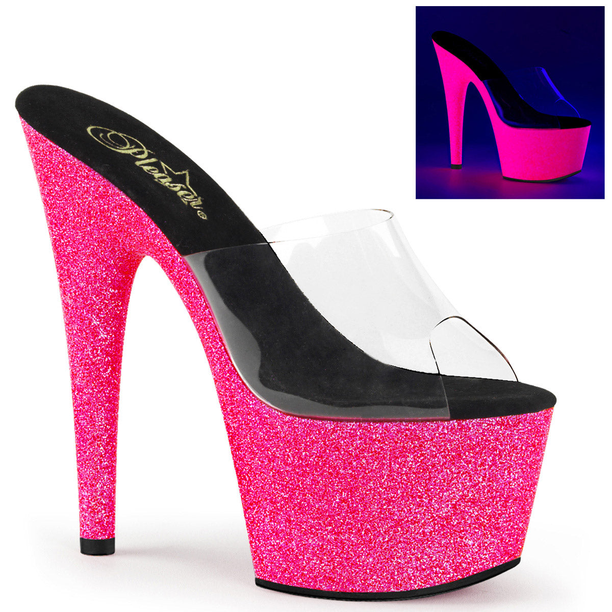 7" Heel, 2 3/4" Pf Slide, Neon Uv Reactive Pleaser Pleaser ADORE/701UVG Main image