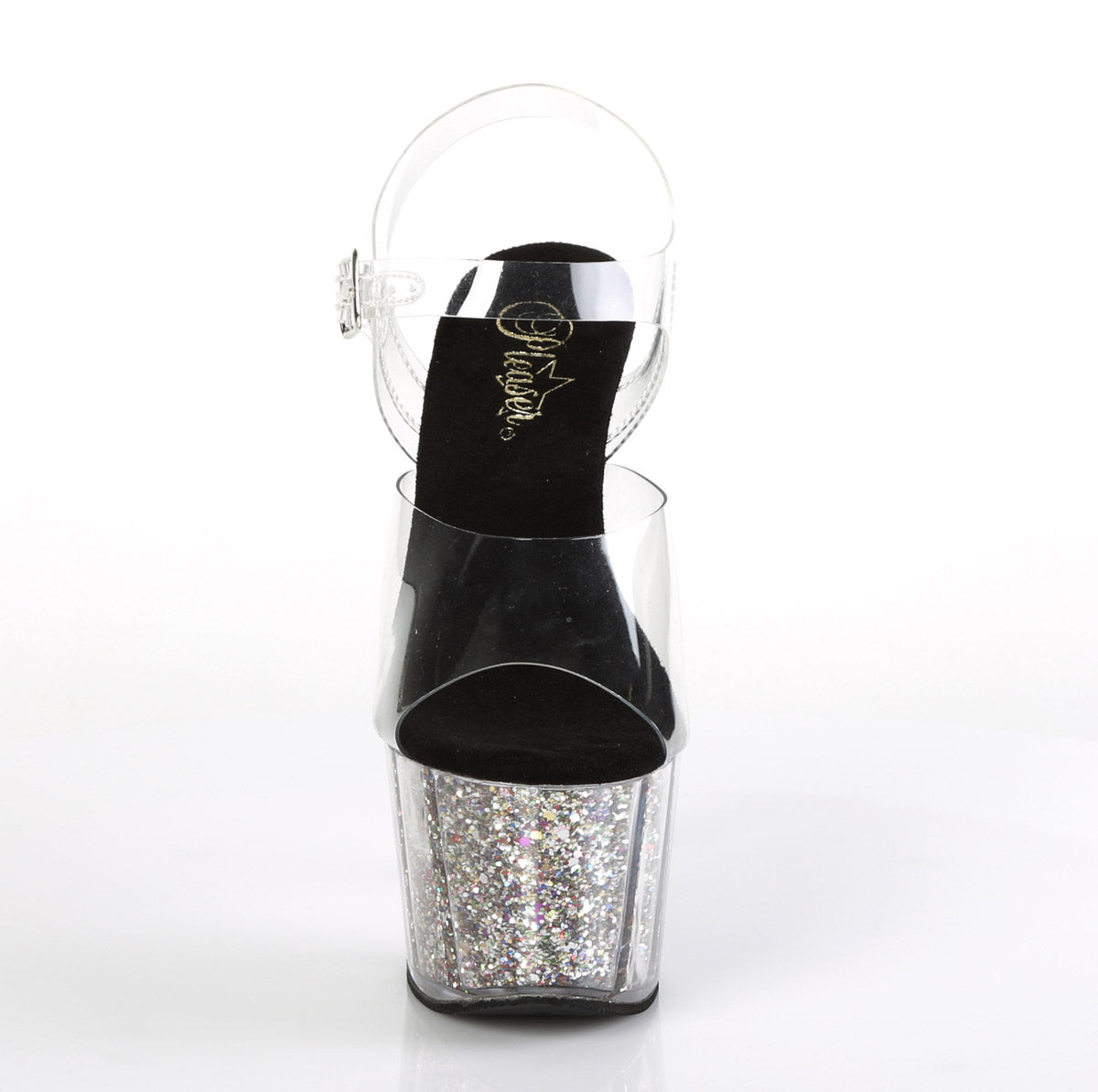 7" Heel, 2 3/4" PF Ankle Strap Sandal w/ Glitter Inserts Pleaser Pleaser ADORE/708CG