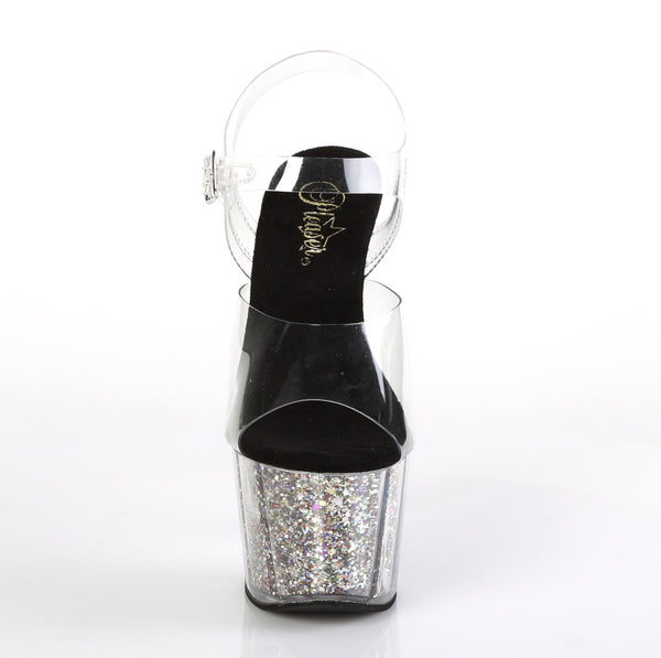 7" Heel, 2 3/4" PF Ankle Strap Sandal w/ Glitter Inserts Pleaser Pleaser ADORE/708CG