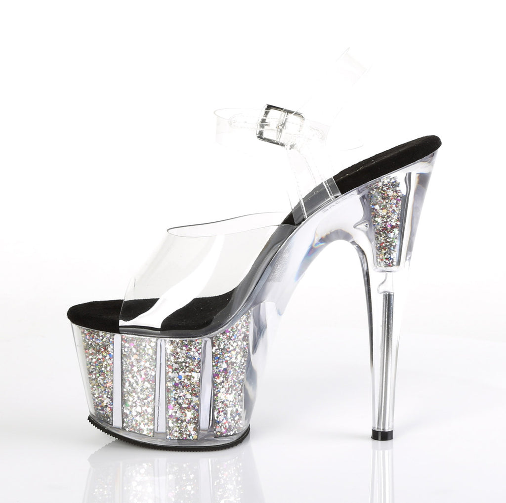 7" Heel, 2 3/4" PF Ankle Strap Sandal w/ Glitter Inserts Pleaser Pleaser ADORE/708CG
