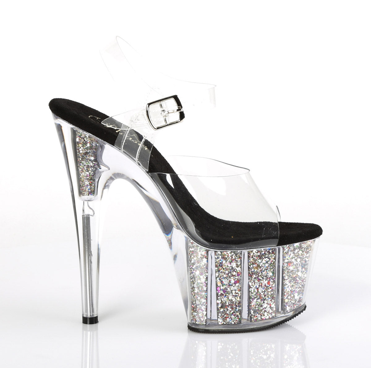7" Heel, 2 3/4" PF Ankle Strap Sandal w/ Glitter Inserts Pleaser Pleaser ADORE/708CG