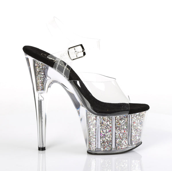 7" Heel, 2 3/4" PF Ankle Strap Sandal w/ Glitter Inserts Pleaser Pleaser ADORE/708CG