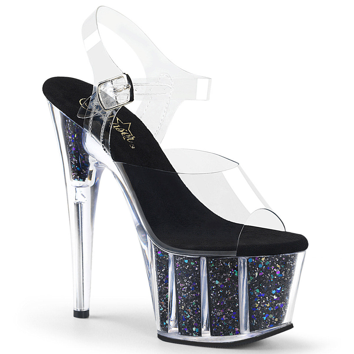 7" Heel, 2 3/4" Pf Ankle Strap Sandal W/ Glitter Inserts Pleaser Pleaser ADORE/708CG