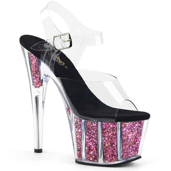 7" Heel, 2 3/4" PF Ankle Strap Sandal w/ Glitter Inserts Pleaser Pleaser ADORE/708CG