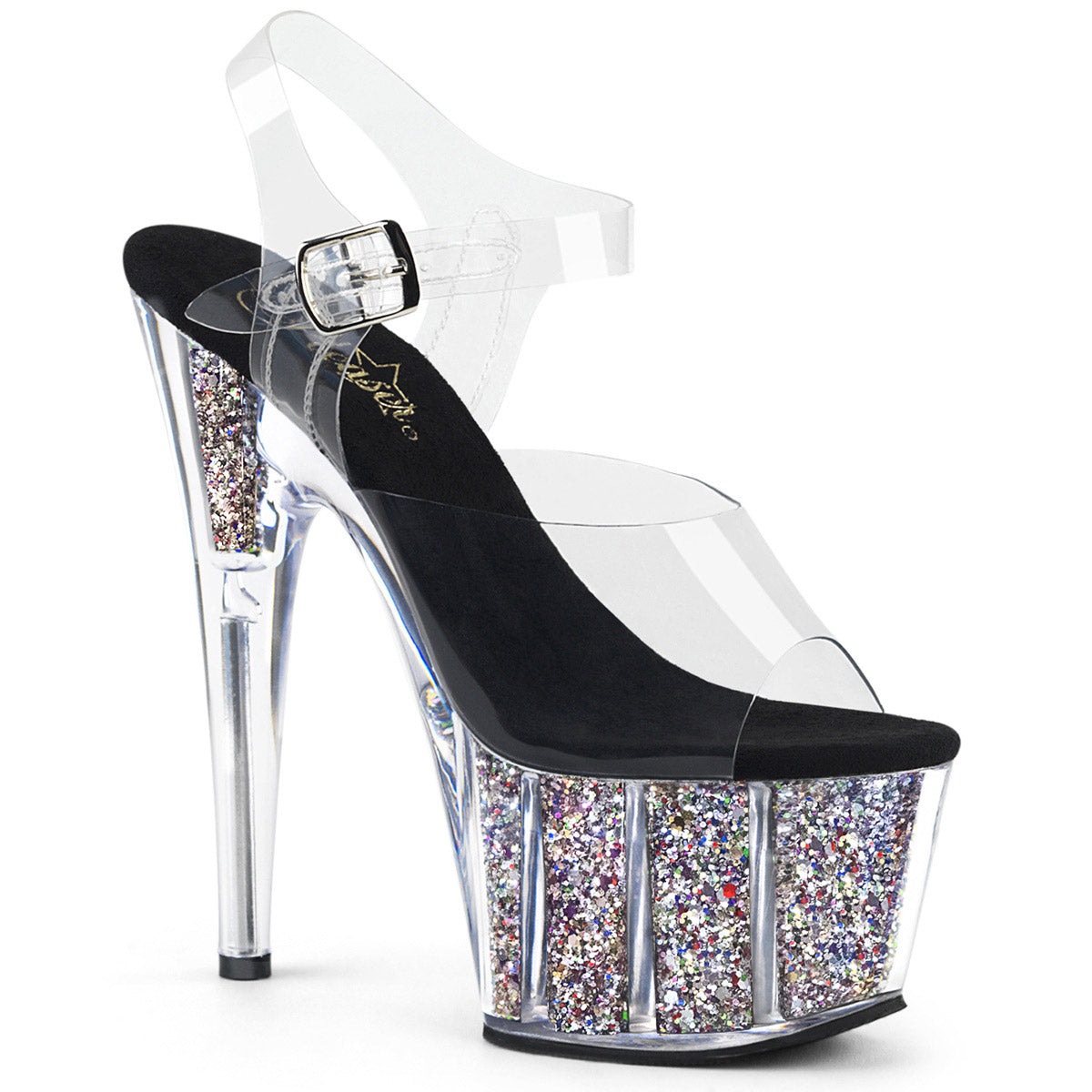 7" Heel, 2 3/4" PF Ankle Strap Sandal w/ Glitter Inserts Pleaser Pleaser ADORE/708CG