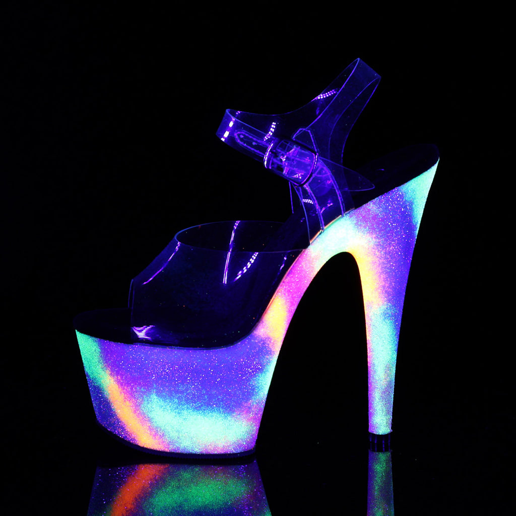 7" Heel, 2 3/4" PF Ankle Strap Sandal w/ UV Galaxy Effect Pleaser Pleaser ADORE/708GXY