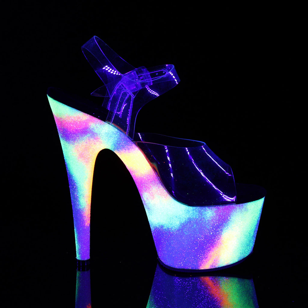 7" Heel, 2 3/4" PF Ankle Strap Sandal w/ UV Galaxy Effect Pleaser Pleaser ADORE/708GXY