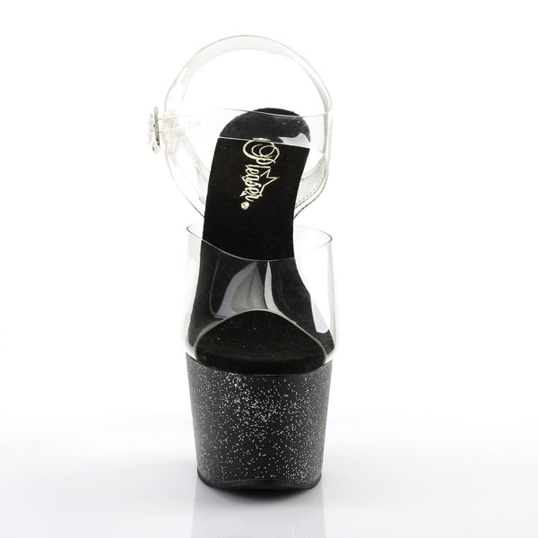 7" Heel, 2 3/4" PF Ankle Strap Sandal W/Mini Glitters Pleaser Pleaser ADORE/708MG