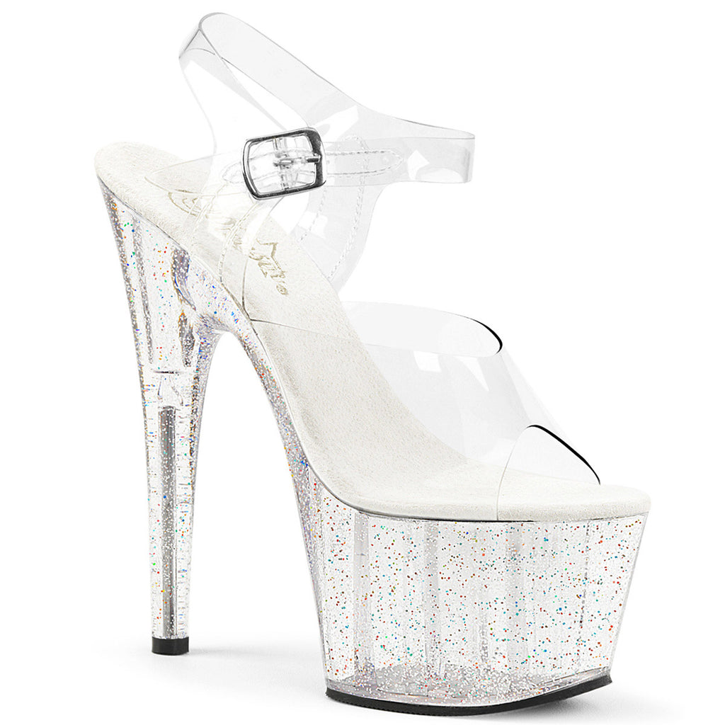 7" Heel, 2 3/4" PF Ankle Strap Sandal W/Mini Glitters Pleaser Pleaser ADORE/708MG