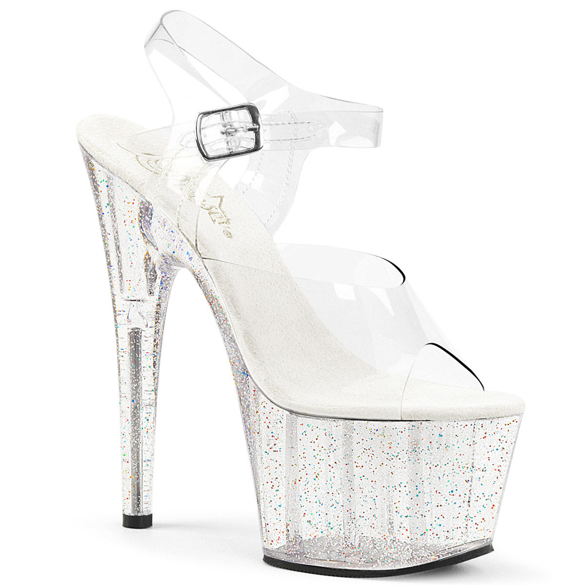 7" Heel, 2 3/4" PF Ankle Strap Sandal W/Mini Glitters Pleaser Pleaser ADORE/708MG