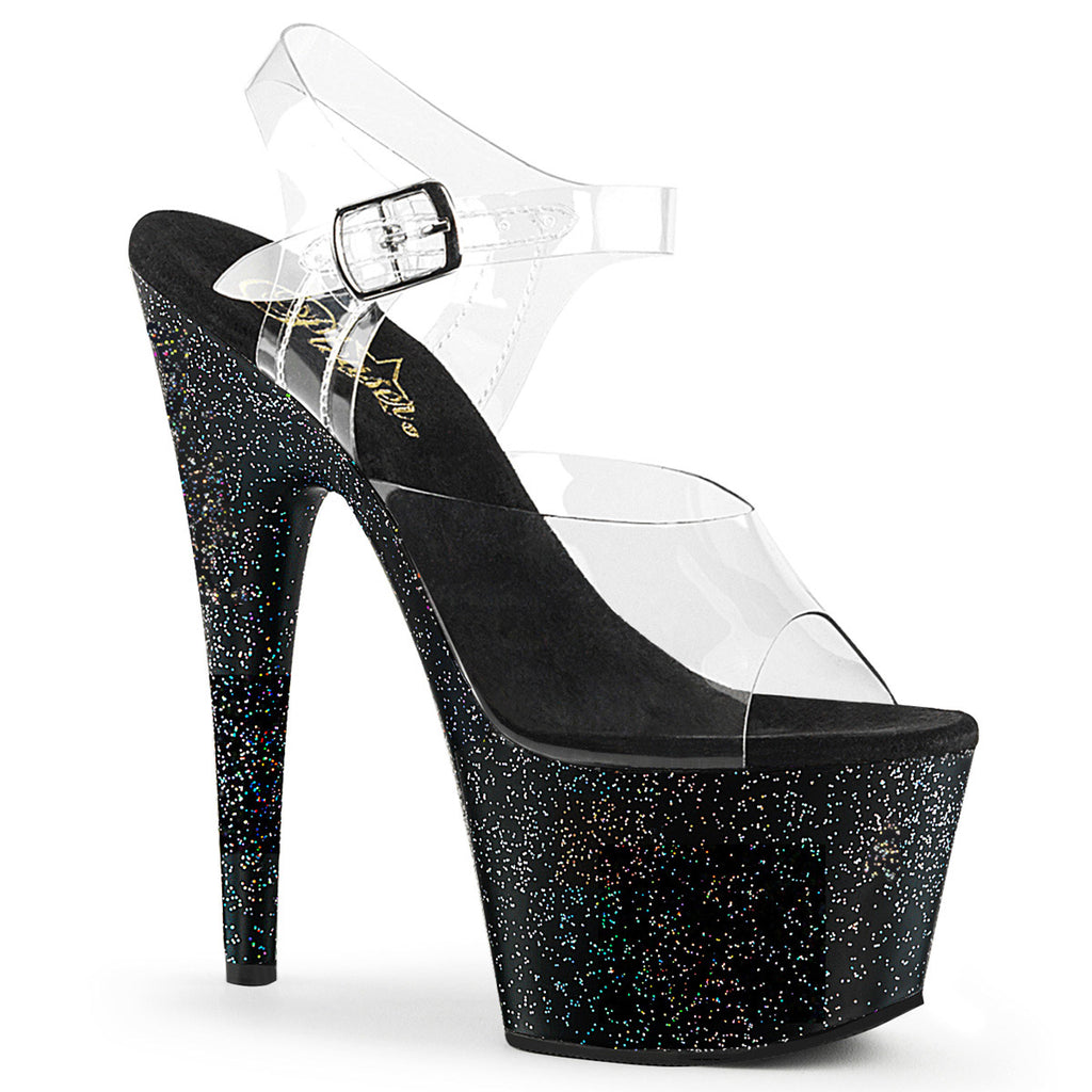 7" Heel, 2 3/4" PF Ankle Strap Sandal W/Mini Glitters Pleaser Pleaser ADORE/708MG