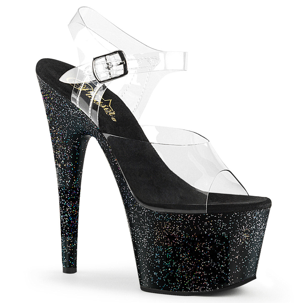 7" Heel, 2 3/4" PF Ankle Strap Sandal W/Mini Glitters Pleaser Pleaser ADORE/708MG