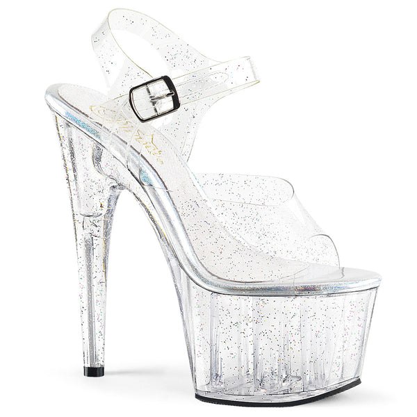 7" Heel, 2 3/4" PF Ankle Strap Sandal W/Mini Glitters Pleaser Pleaser ADORE/708MMG