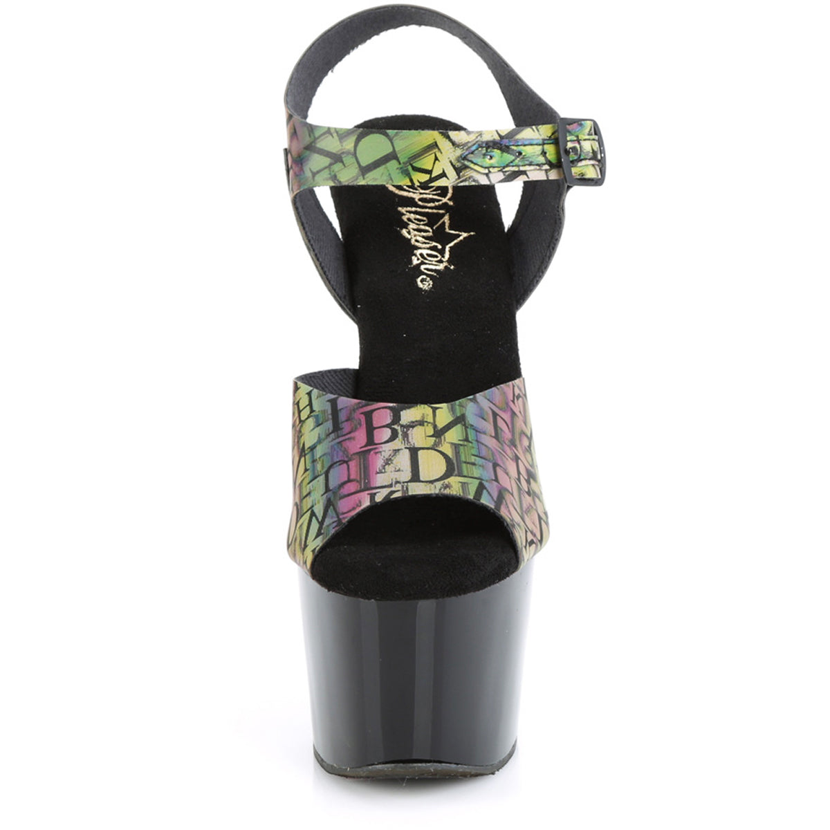7" Heel, 2 3/4" Pf Ankle Strap Sandal Pleaser  ADO708N-LTP/GRN-PP/B