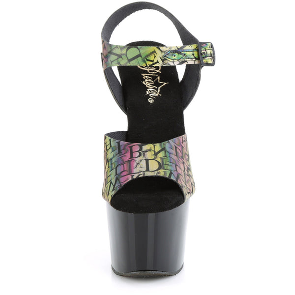 7" Heel, 2 3/4" Pf Ankle Strap Sandal Pleaser  ADO708N-LTP/GRN-PP/B