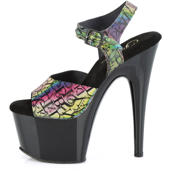 7" Heel, 2 3/4" Pf Ankle Strap Sandal Pleaser  ADO708N-LTP/GRN-PP/B