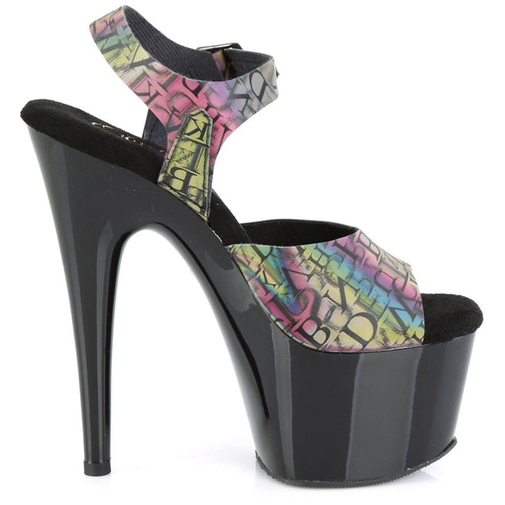 7" Heel, 2 3/4" Pf Ankle Strap Sandal Pleaser  ADO708N-LTP/GRN-PP/B