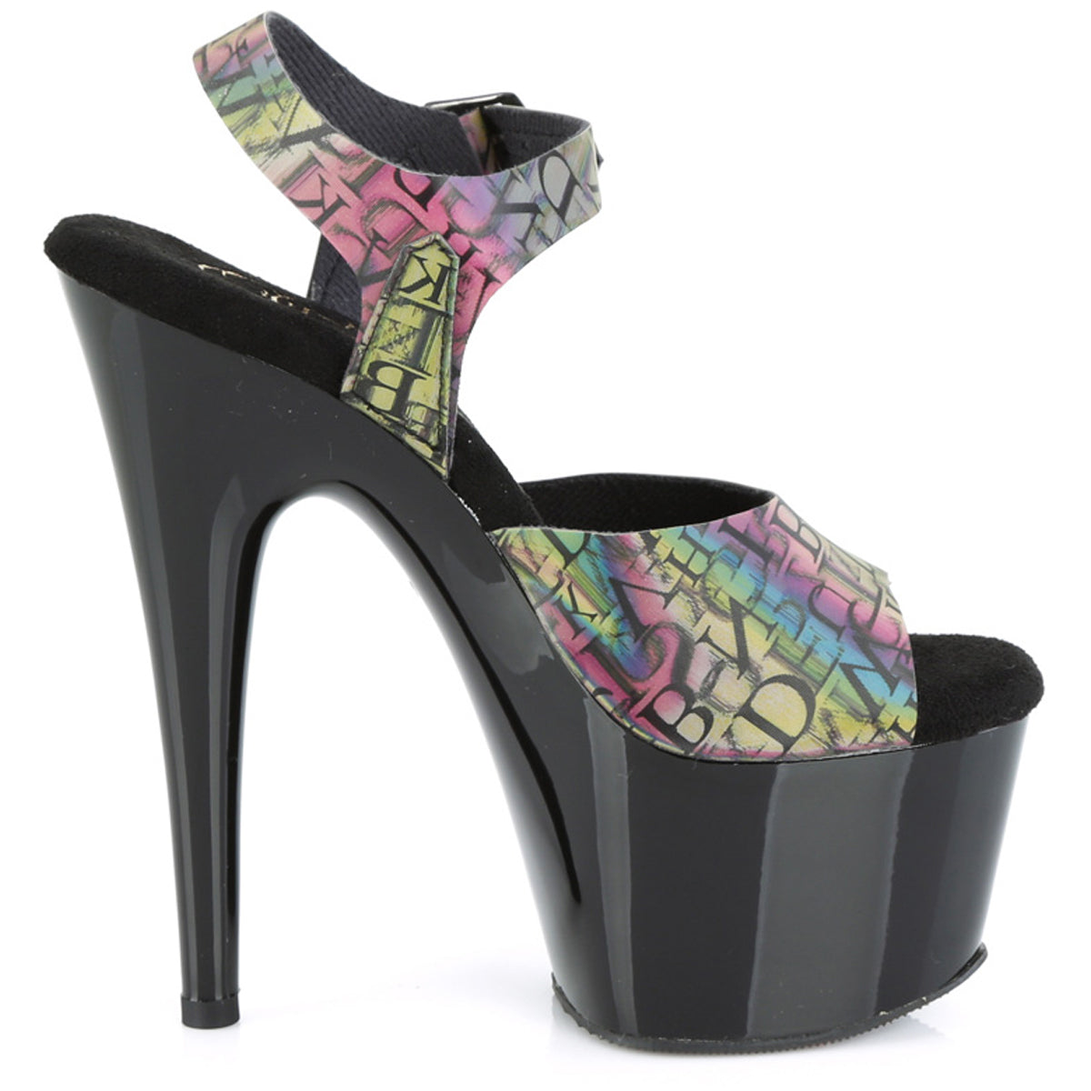 7" Heel, 2 3/4" Pf Ankle Strap Sandal Pleaser  ADO708N-LTP/GRN-PP/B