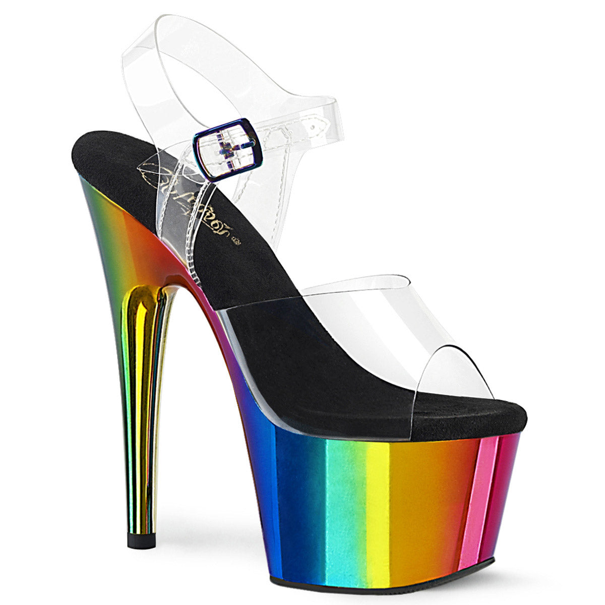 7" Heel, 2" Chrome Plated PF Ankle Strap Sandal Pleaser Pleaser ADORE/708RC