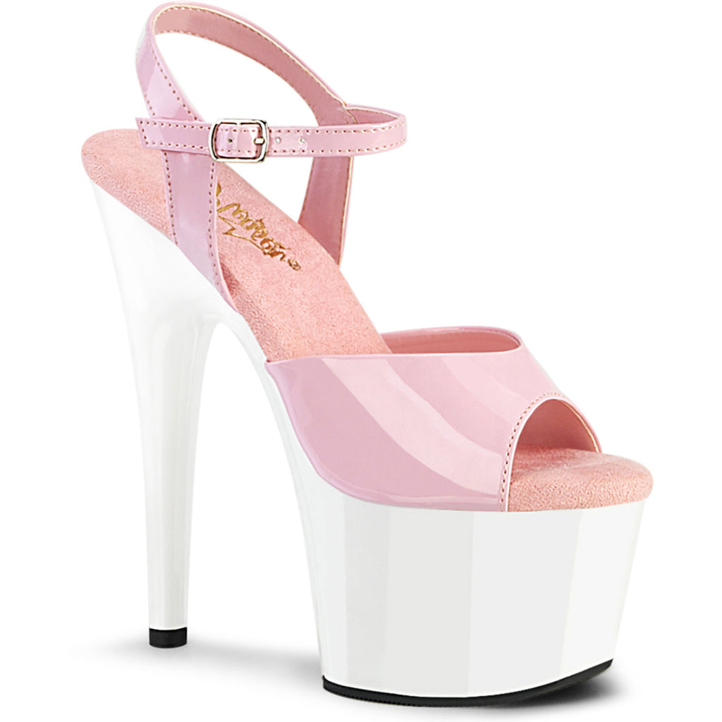 7" Heel, 2 3/4" Pf Ankle Strap Sandal Pleaser  ADO709/BP/W