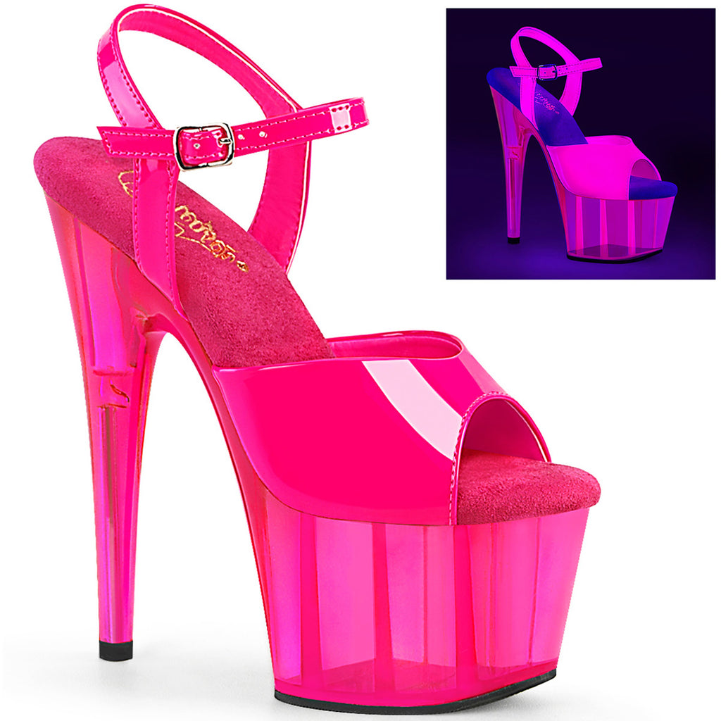 7" Heel, 2 3/4" Uv Reactive Tinted Pf Ankle Strap Sandal Pleaser Pleaser ADORE/709UVT