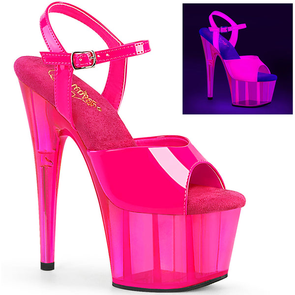 7" Heel, 2 3/4" Uv Reactive Tinted Pf Ankle Strap Sandal Pleaser Pleaser ADORE/709UVT